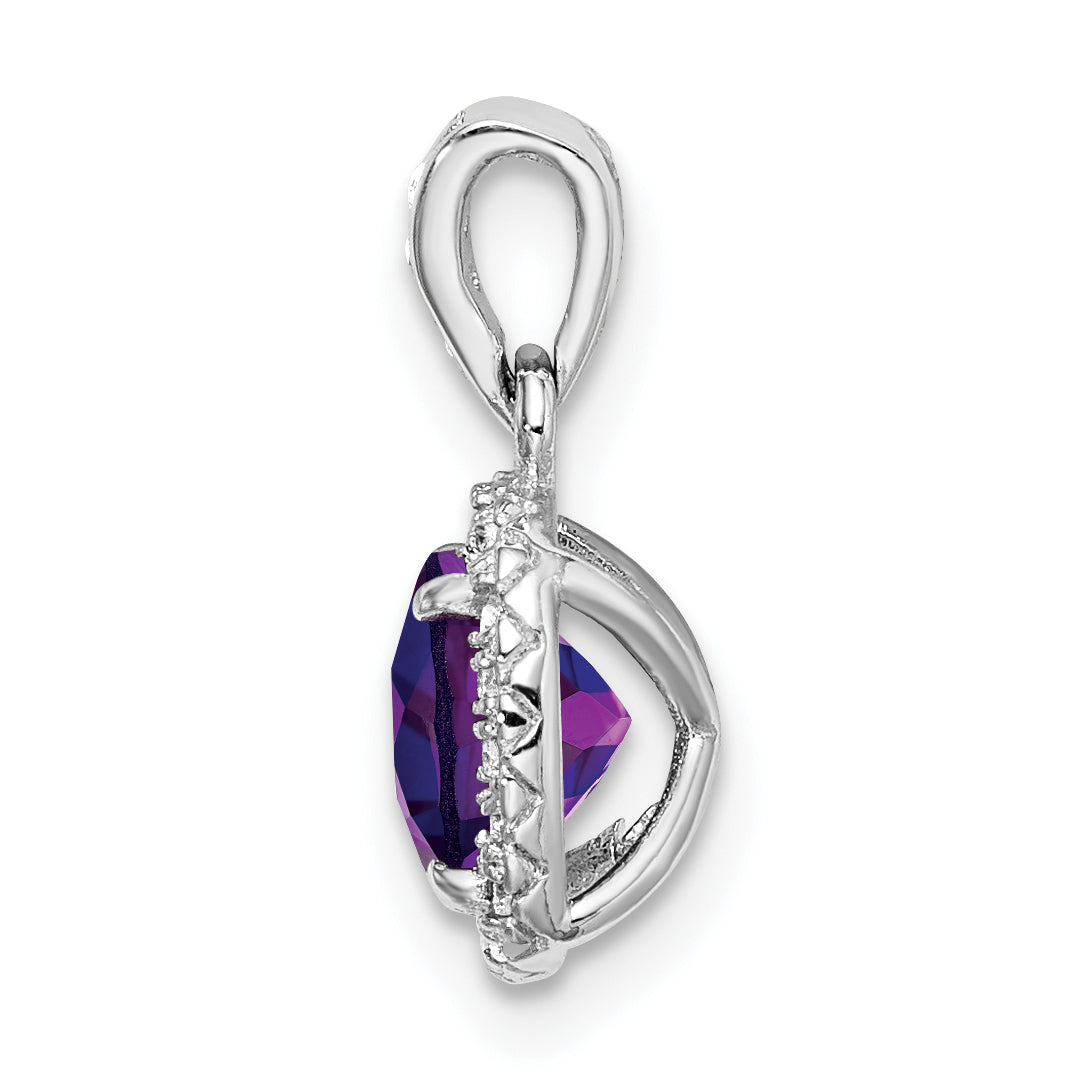Sterling Silver Rh Plated Amethyst And Created White Sapphire Pendant