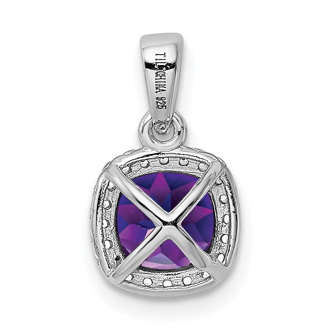 Sterling Silver Rh Plated Amethyst And Created White Sapphire Pendant