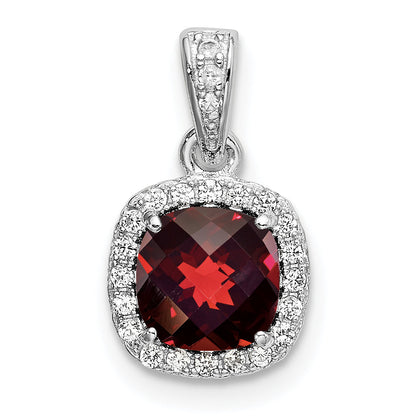 Sterling Silver Rhod-Plate 1.05Garnet/Creat. White Sapphire Pendant