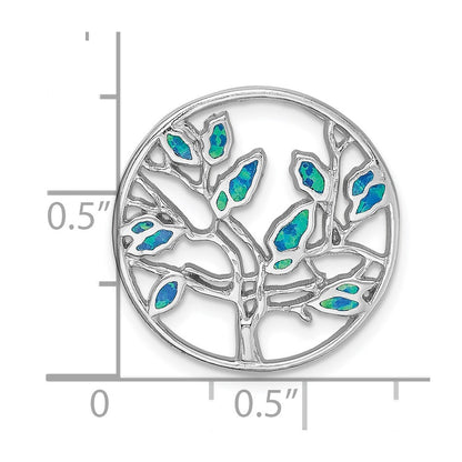 Sterling Silver Rhodium-Plated Blue Created Opal Tree Pendant
