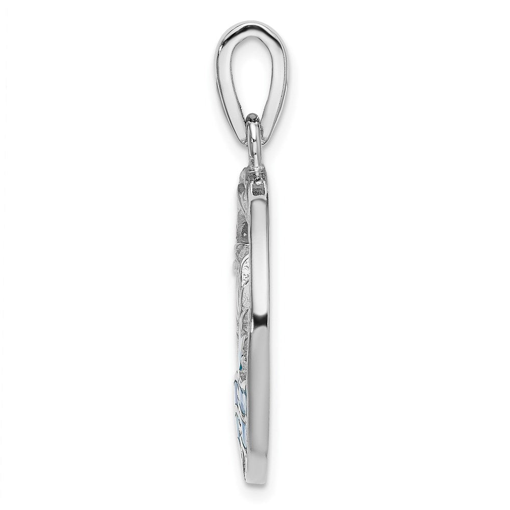 Sterling Silver Rhod-Plated Blue Inlay Created Opal Sunrise Pendant