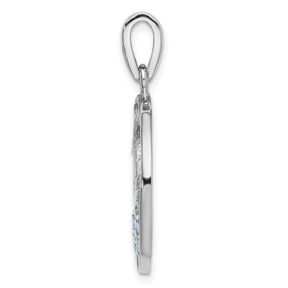 Sterling Silver Rhod-Plated Blue Inlay Created Opal Sunrise Pendant