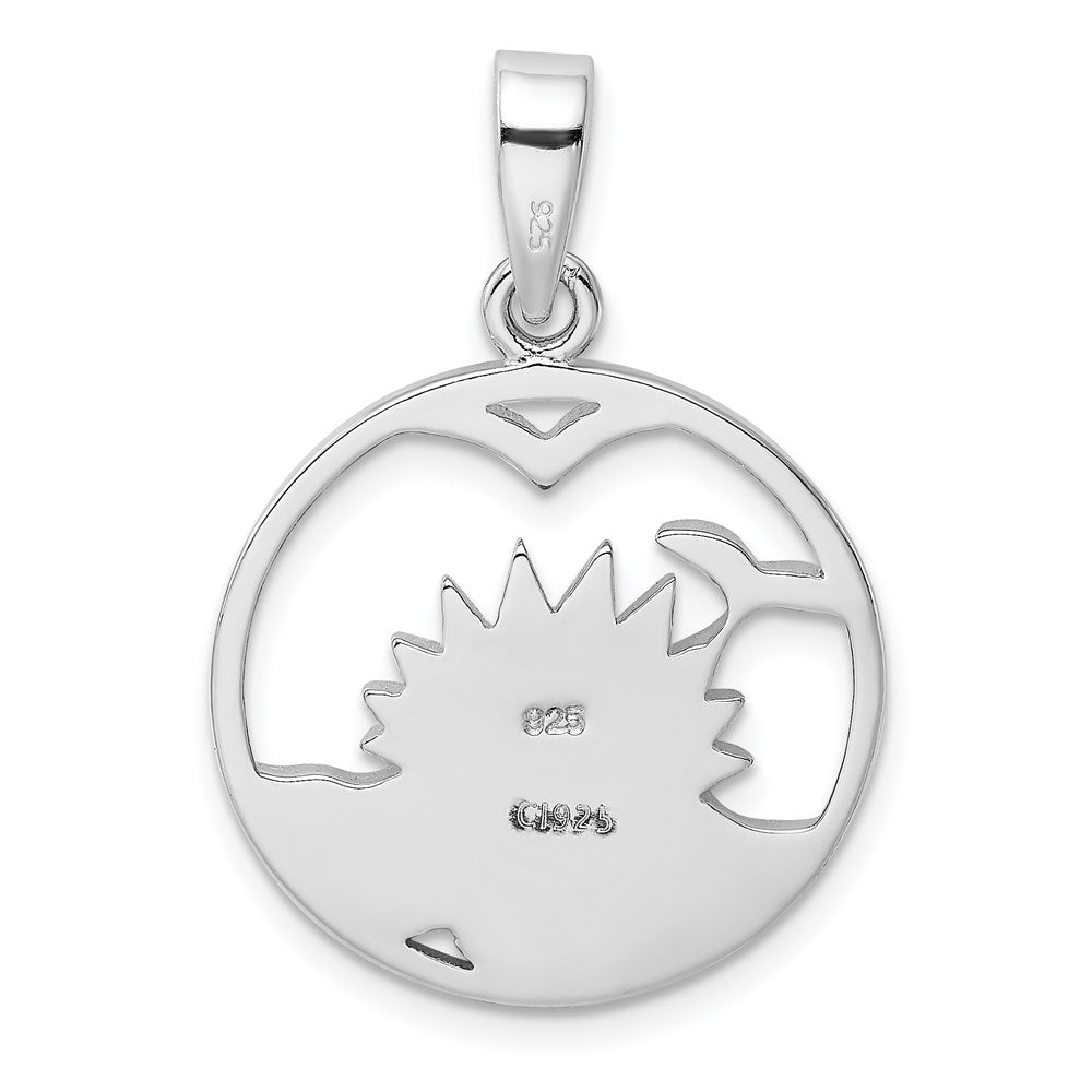 Sterling Silver Rhod-Plated Blue Inlay Created Opal Sunrise Pendant