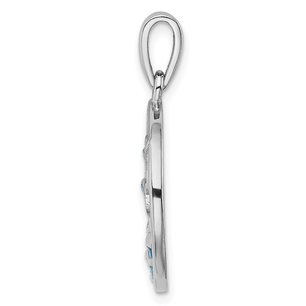 Sterling Silver Rhodium-Plated Blue Created Opal Dolphins Pendant