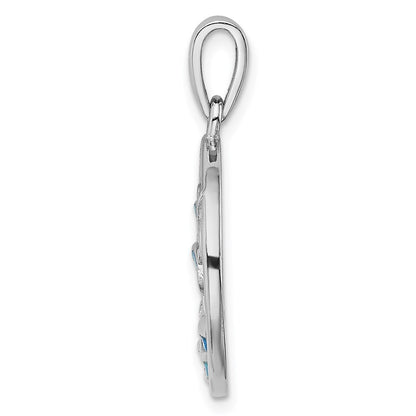 Sterling Silver Rhodium-Plated Blue Created Opal Dolphins Pendant