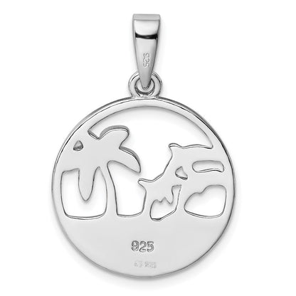 Sterling Silver Rhodium-Plated Blue Created Opal Dolphins Pendant