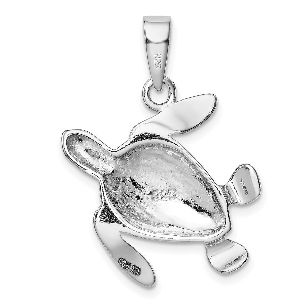 Sterling Silver Rhodium-Plated Polished Blue Inlay Created Opal Turtle Pendant