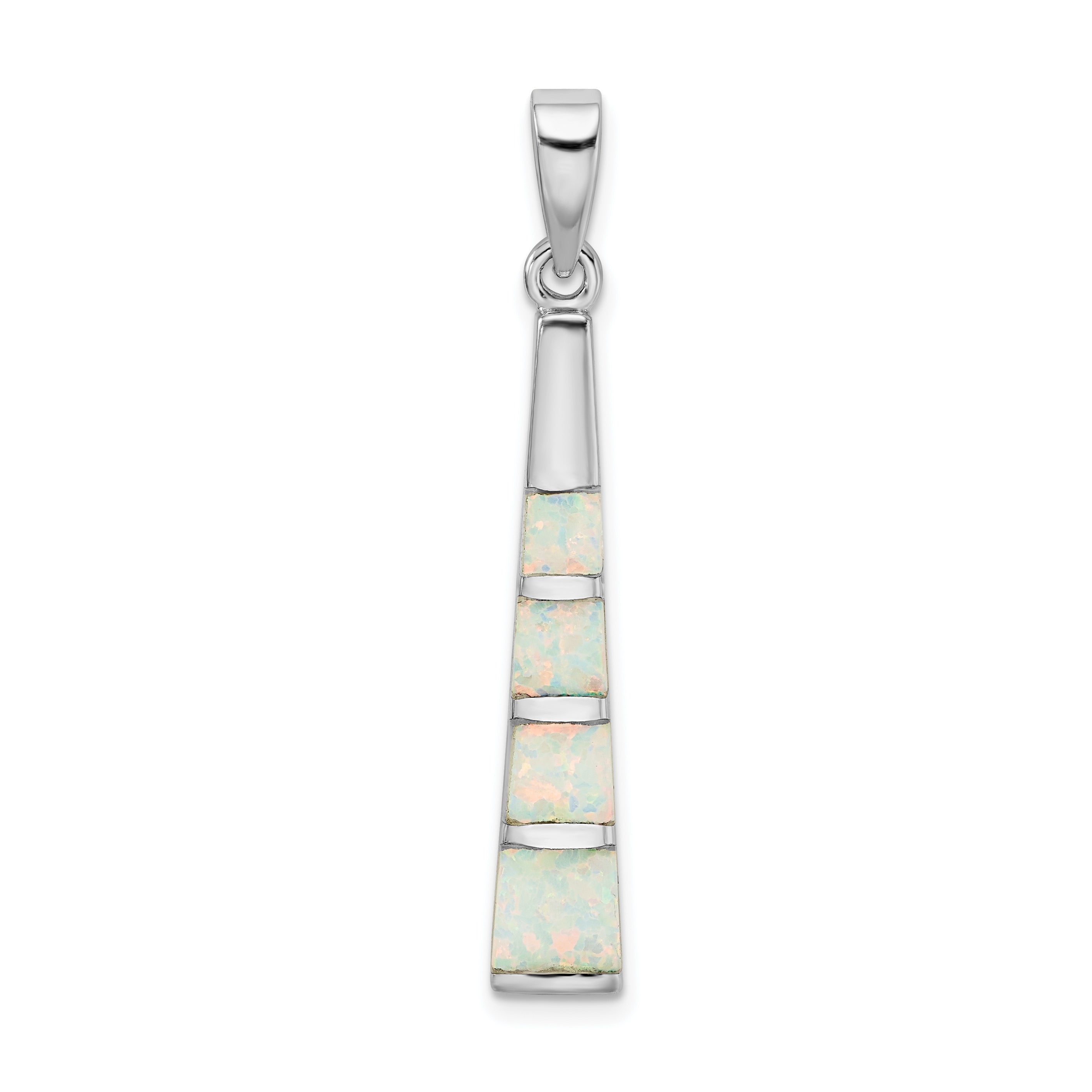 Sterling Silver Rhodium-Plated White Created Opal Bar Pendant