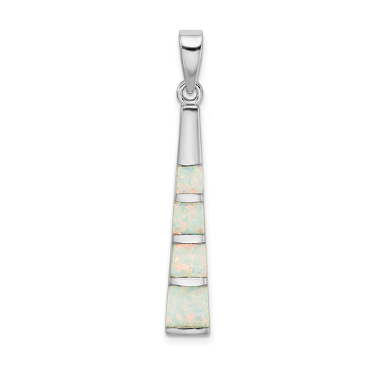 Sterling Silver Rhodium-Plated White Created Opal Bar Pendant