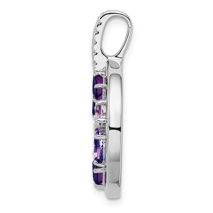 Sterling Silver Rhodium-Plated Amethyst And Cz Circle Pendant