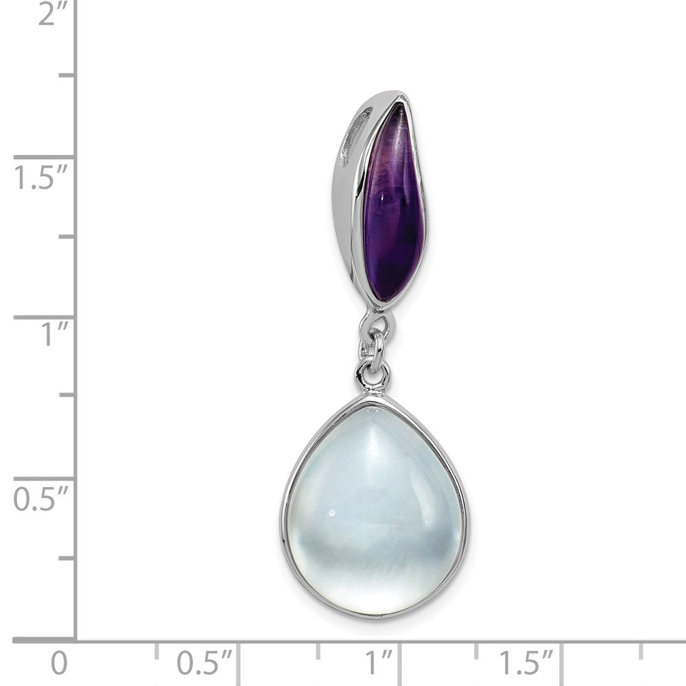 Sterling Silver Rhodium-plated Amethyst u0026 MOP Teardrop Slide