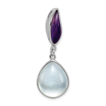 Sterling Silver Rhodium-plated Amethyst u0026 MOP Teardrop Slide