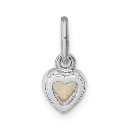 Sterling Silver Rhodium Plated Lab Created Opal Heart Pendant