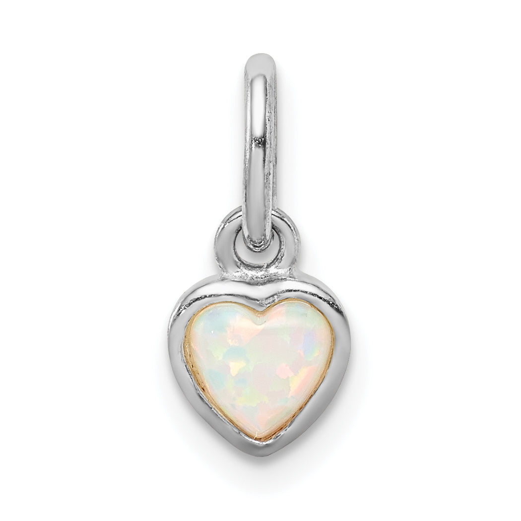 Sterling Silver Rhodium Plated Lab Created Opal Heart Pendant
