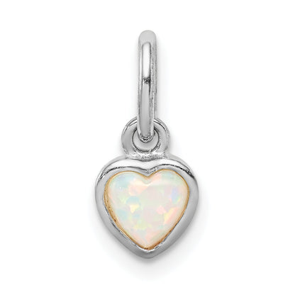 Sterling Silver Rhodium Plated Lab Created Opal Heart Pendant