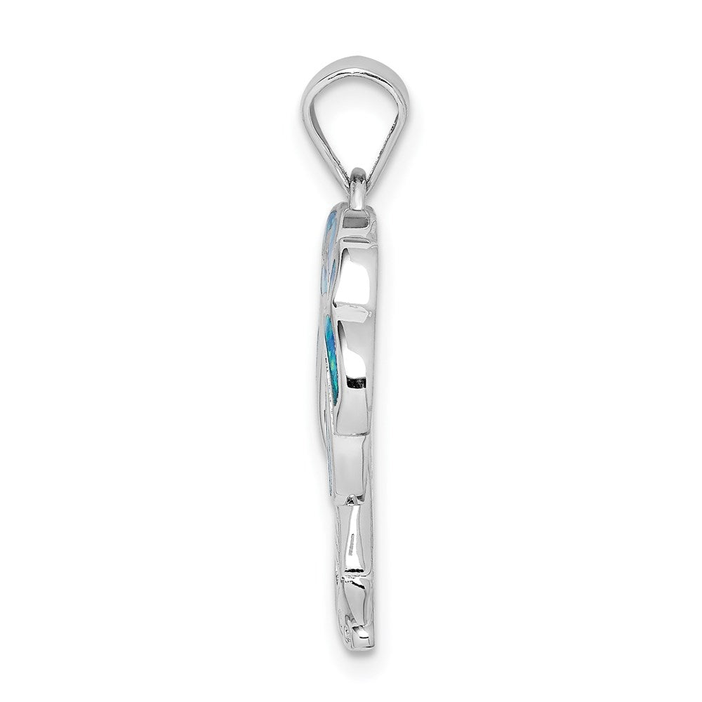 Sterling Silver Rhodium-Plated Created Blue Opal Palm Trees Pendant