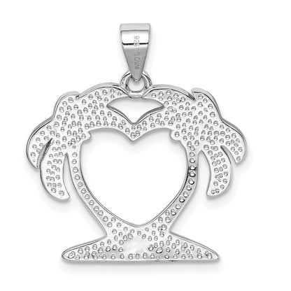 Sterling Silver Rhodium-Plated Created Blue Opal Palm Trees Pendant