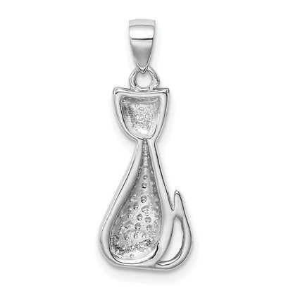 Sterling Silver Rhodium-Plated Cat W/Created Opal Accents Pendant