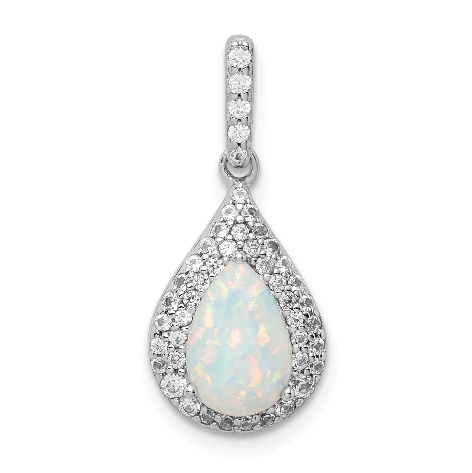 Sterling Silver Rhodium-Plated Cz & Synthetic Opal Pendant