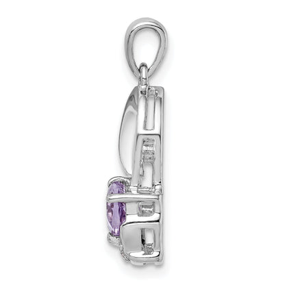 Sterling Silver Rhodium-Plated Amethyst And Diamond Heart Pendant