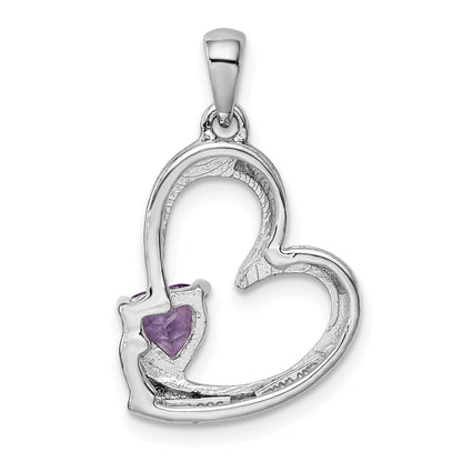 Sterling Silver Rhodium-Plated Amethyst And Diamond Heart Pendant