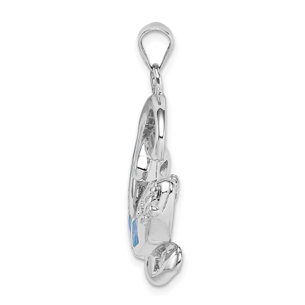 Sterling Silver Rhodium-Plated Polished Created Blue Opal Gecko Pendant