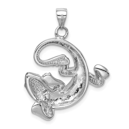 Sterling Silver Rhodium-Plated Polished Created Blue Opal Gecko Pendant