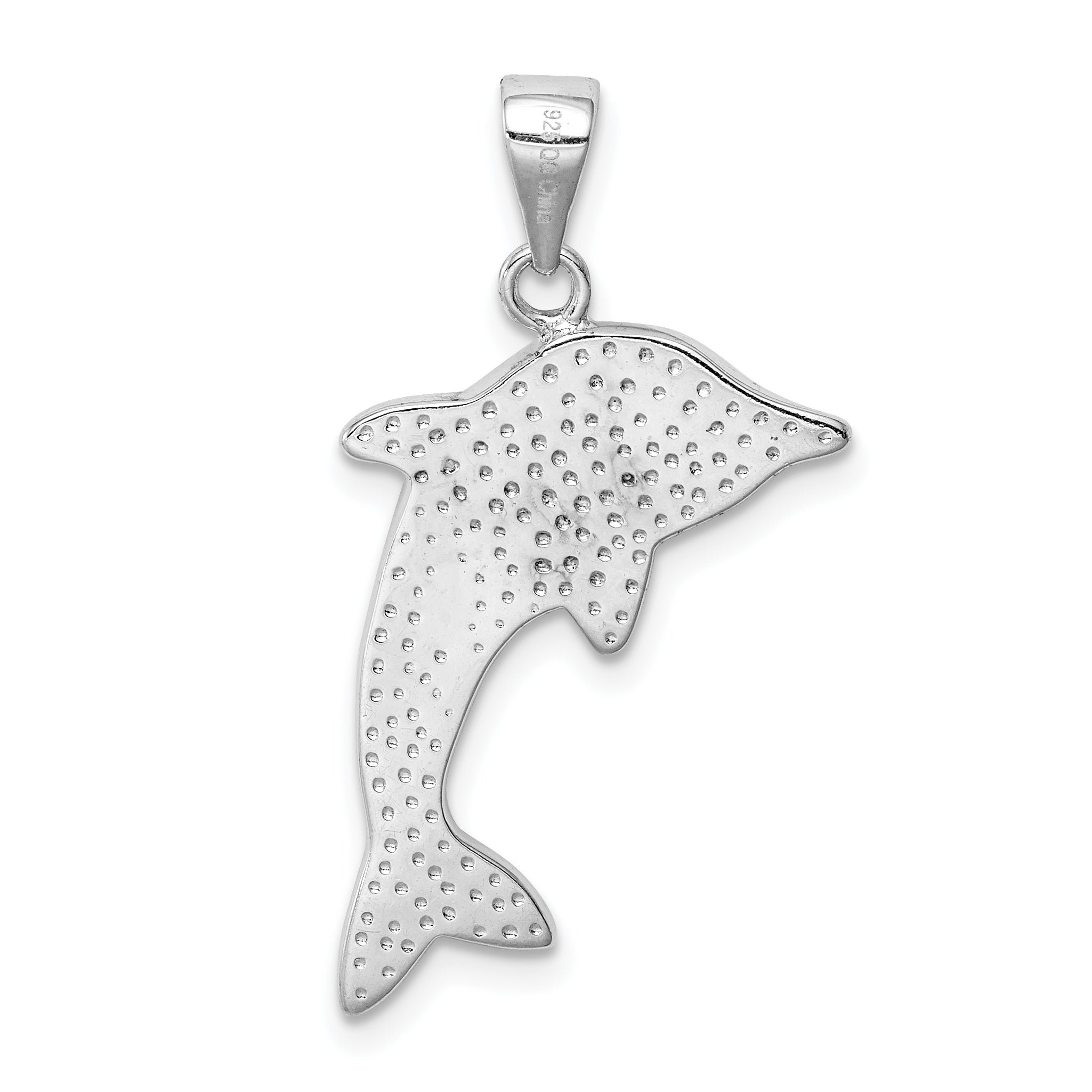 Sterling Silver Rhodium-Plated Polished Created Blue Opal Dolphin Pendant