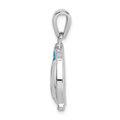 Sterling Silver Rhodium-Plated Polished Created Opal Inlay Penguin Pendant