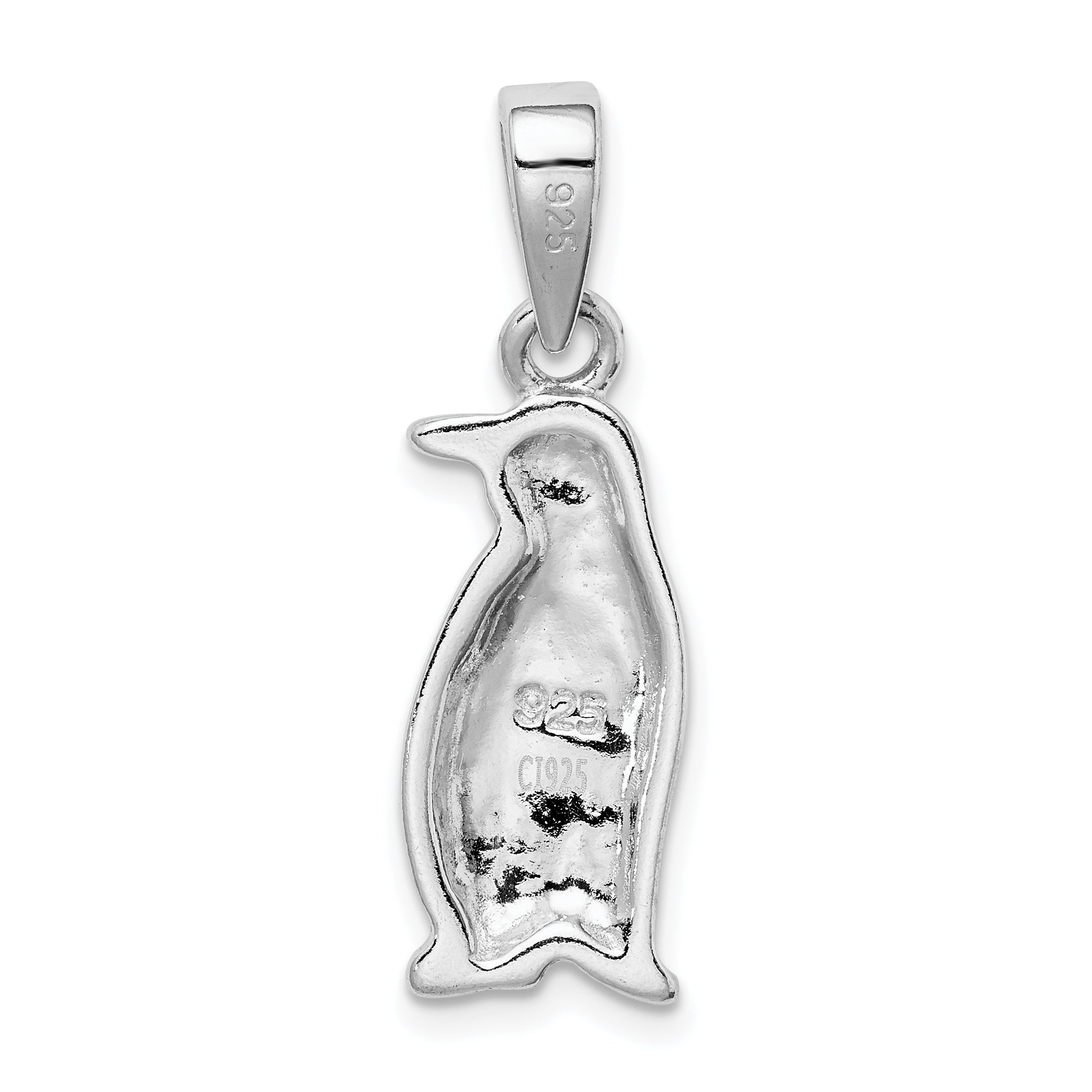 Sterling Silver Rhodium-Plated Polished Created Opal Inlay Penguin Pendant