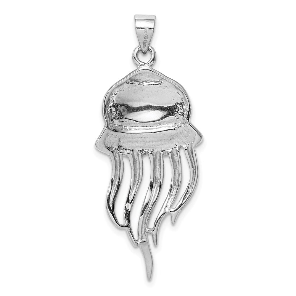 Sterling Silver Rhodium-Plated Polished Created Blue Opal Jellyfish Pendant