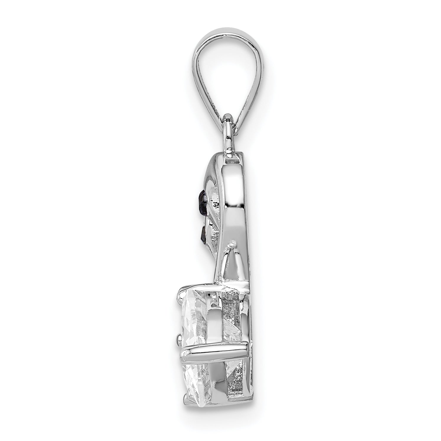 Sterling Silver Rhodium-Plated Polished Cz Swan Couple Pendant