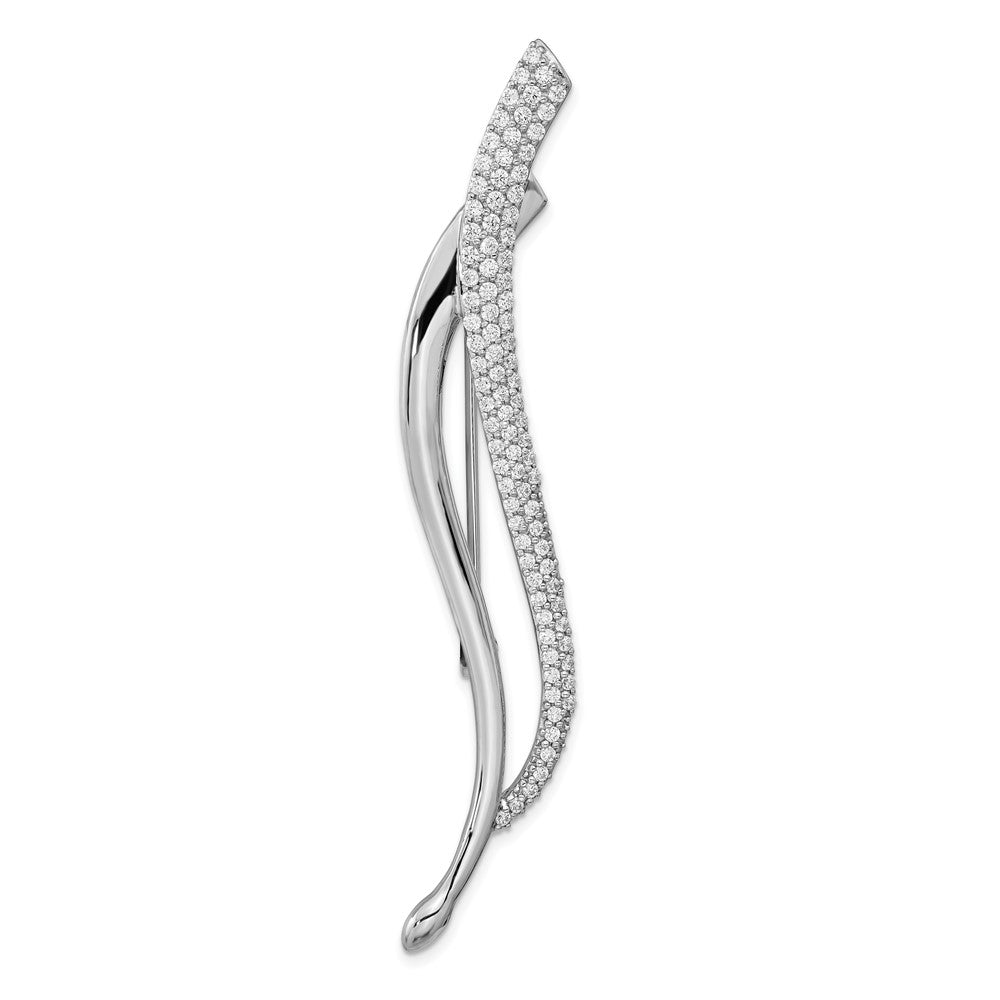 Sterling Silver Rhodium-Plated Cz Fancy Curved Pin Brooch