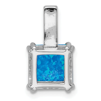 Sterling Silver Rhodium-Plated Polished Square Blue Opal Pendant