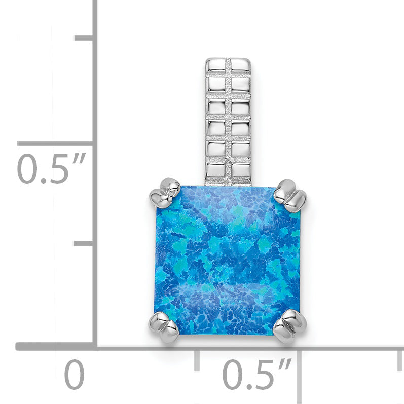Sterling Silver Rhodium-Plated Polished Square Blue Opal Pendant