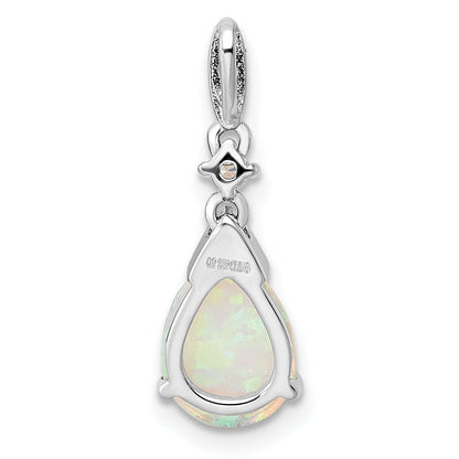 Sterling Silver Rhodium-Plated Polished Cz And Synthetic Opal Pendant