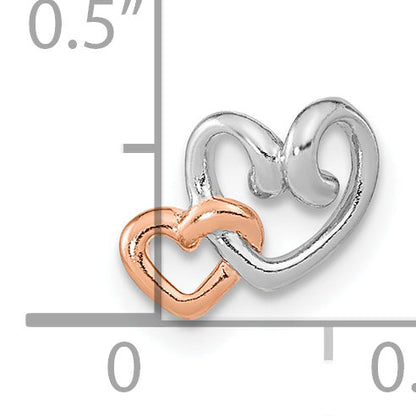 Ss/Rose Plated Sterling Silver Rh-Plated & Rose Gold-Plated Double Heart Chain Slide