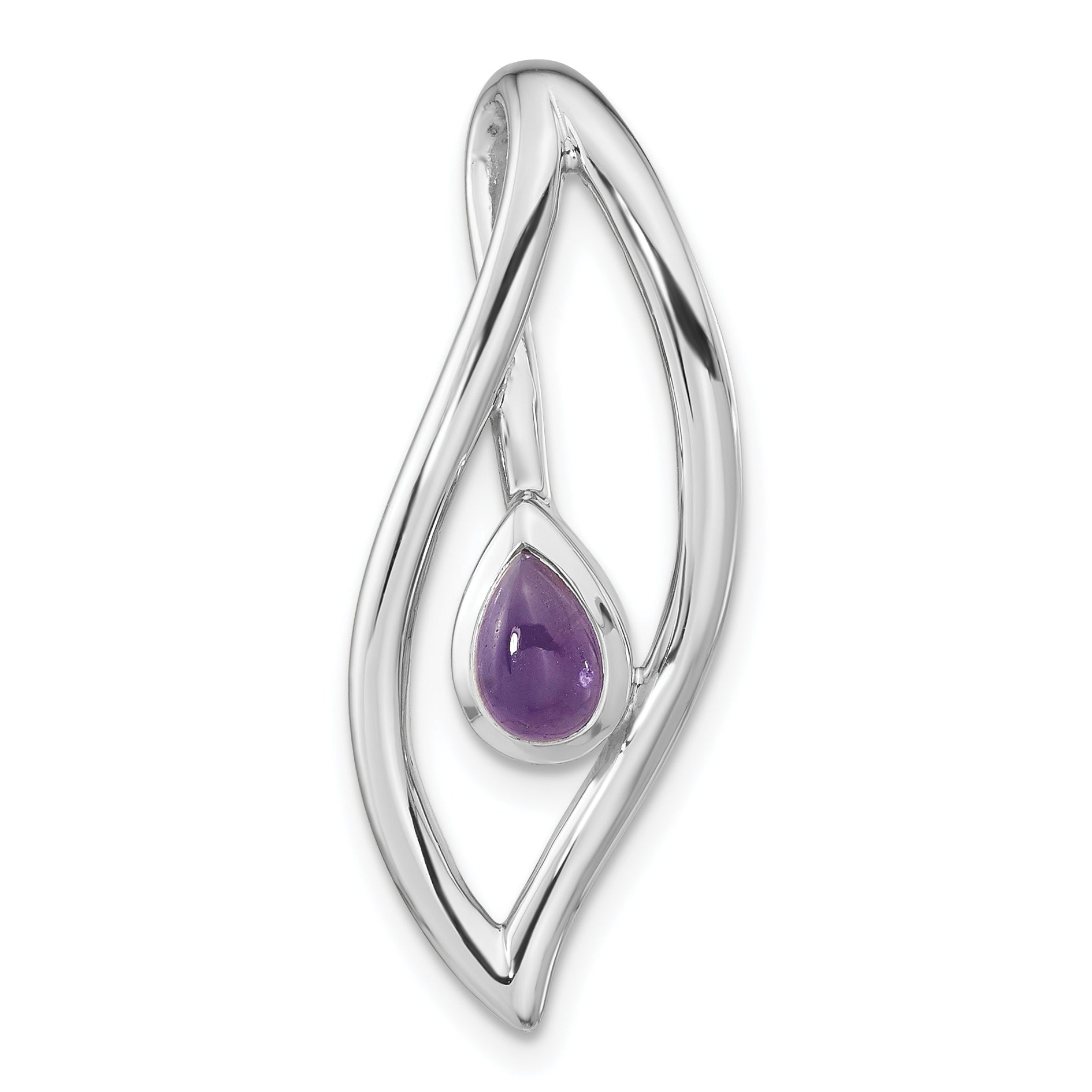 Sterling Silver Rh-Plated Pear Amethyst Fancy Pendant