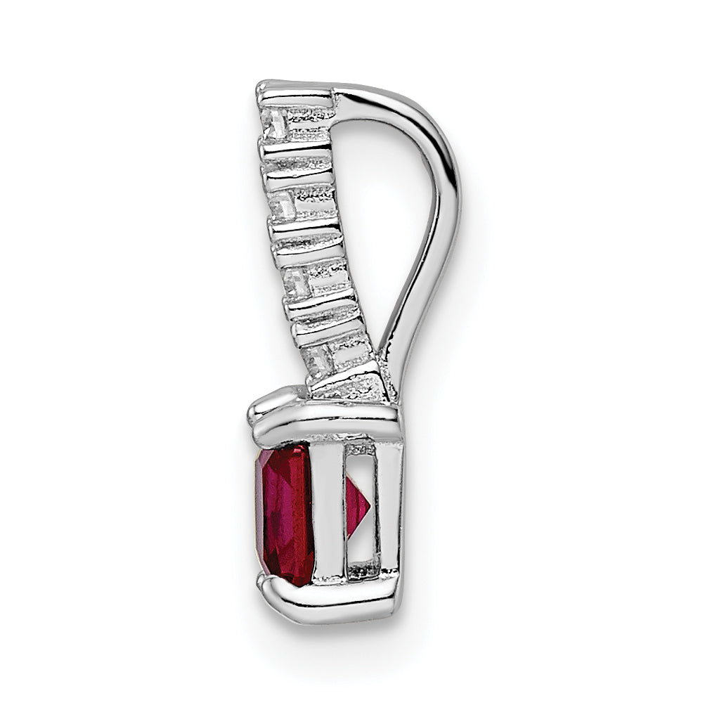 Sterling Silver Rhodium-Plated Created Ruby And Cz Square Pendant