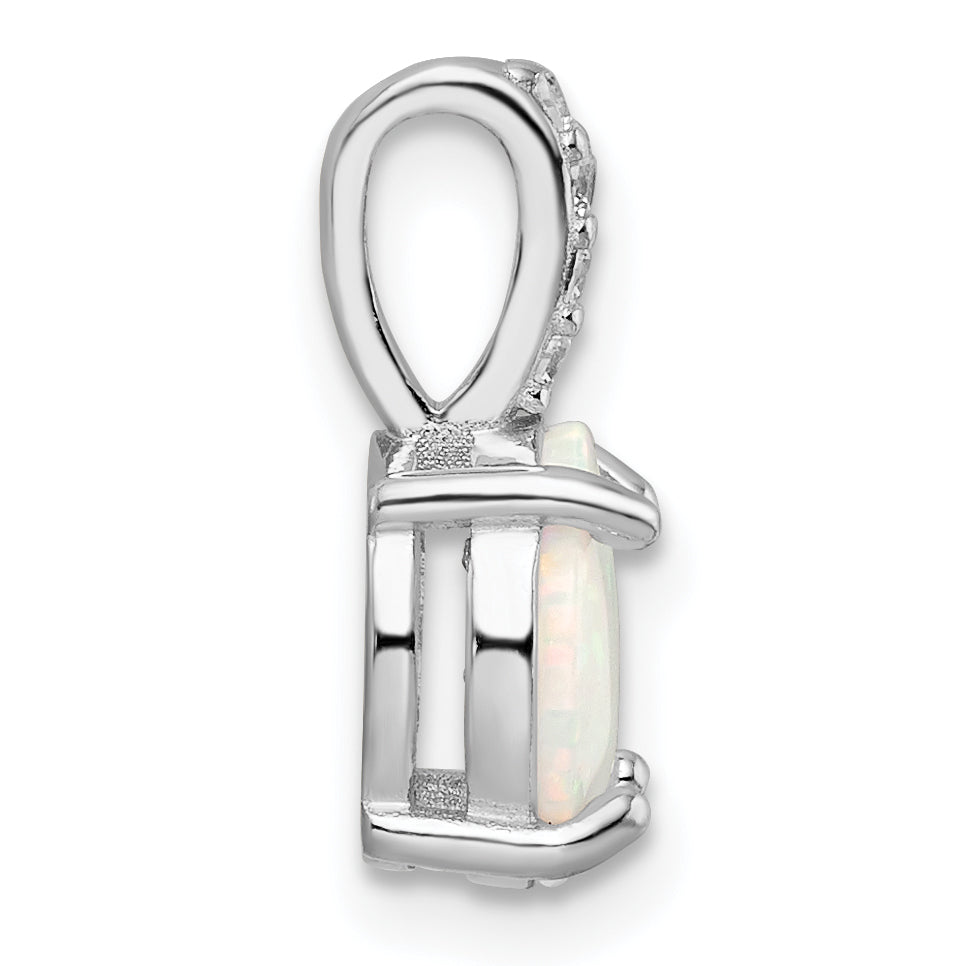 Sterling Silver Rhodium-Plated Round White Created Opal & Cz Pendant