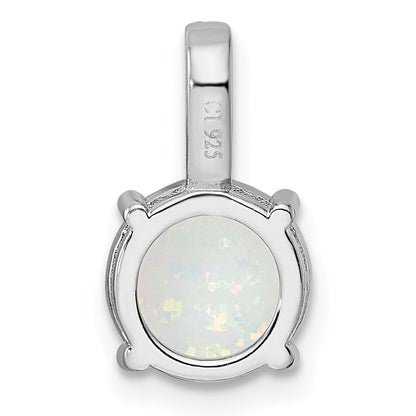 Sterling Silver Rhodium-Plated Round White Created Opal & Cz Pendant