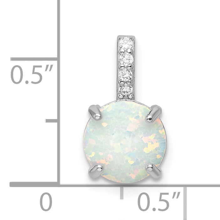 Sterling Silver Rhodium-Plated Round White Created Opal & Cz Pendant