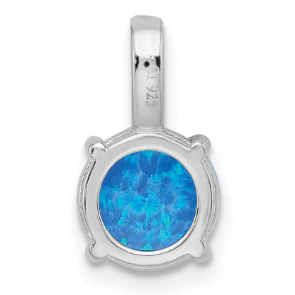 Sterling Silver Rhodium-Plated Round Blue Created Opal & Cz Pendant