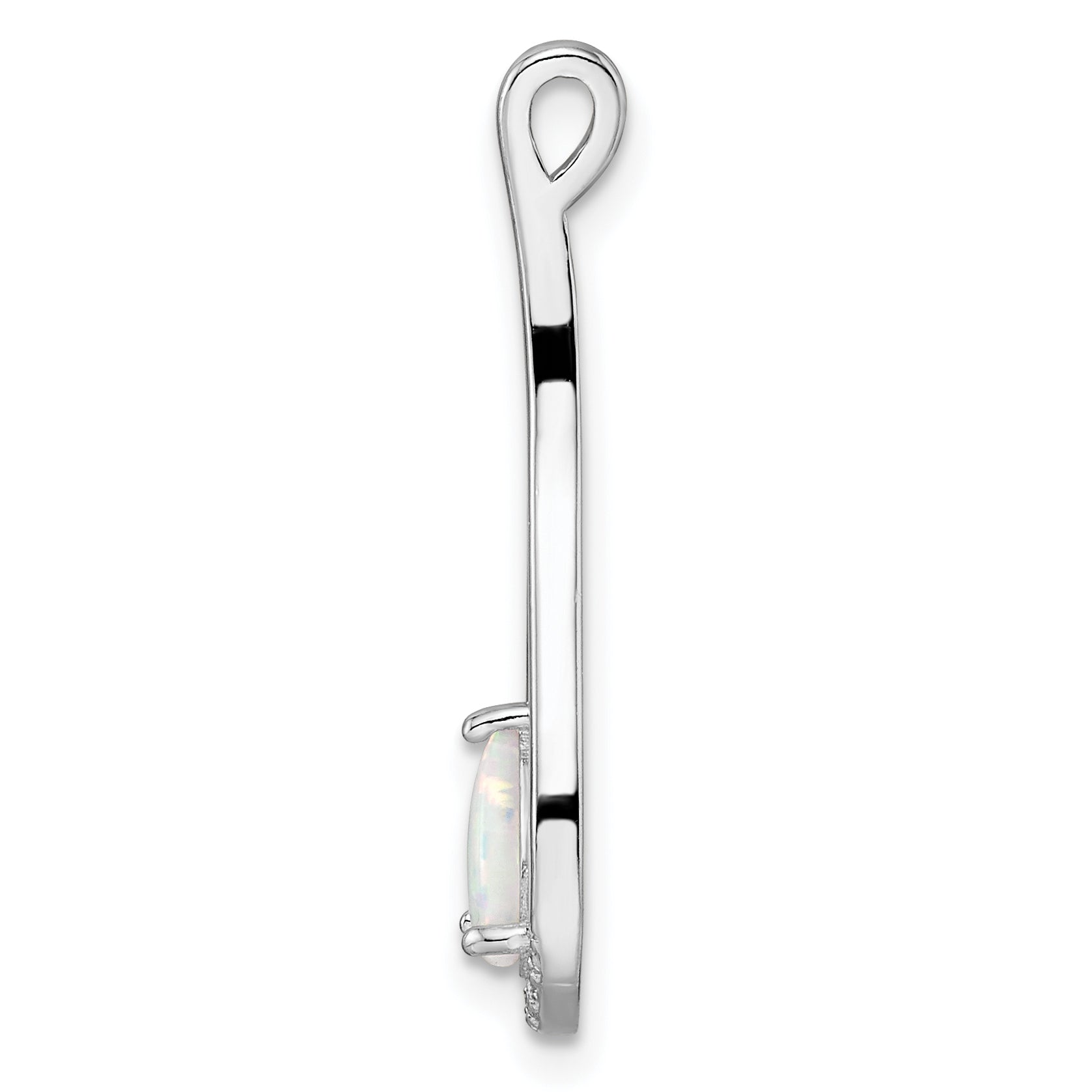 Sterling Silver Rhodium-Plated Polished White Created Opal & Cz Pendant