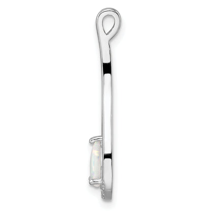 Sterling Silver Rhodium-Plated Polished White Created Opal & Cz Pendant