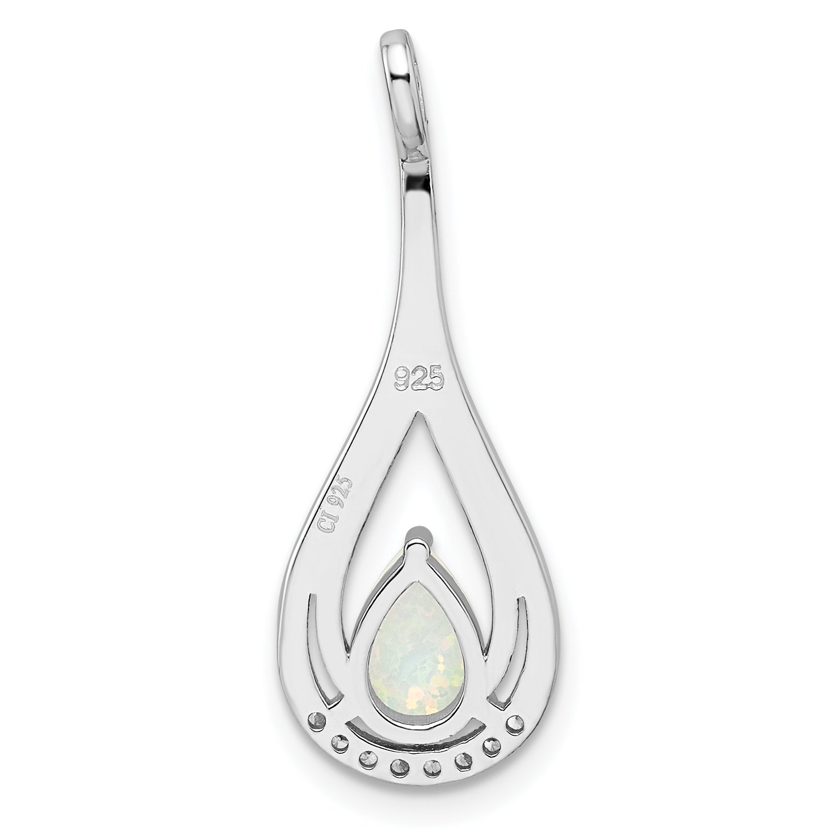 Sterling Silver Rhodium-Plated Polished White Created Opal & Cz Pendant