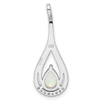 Sterling Silver Rhodium-Plated Polished White Created Opal & Cz Pendant