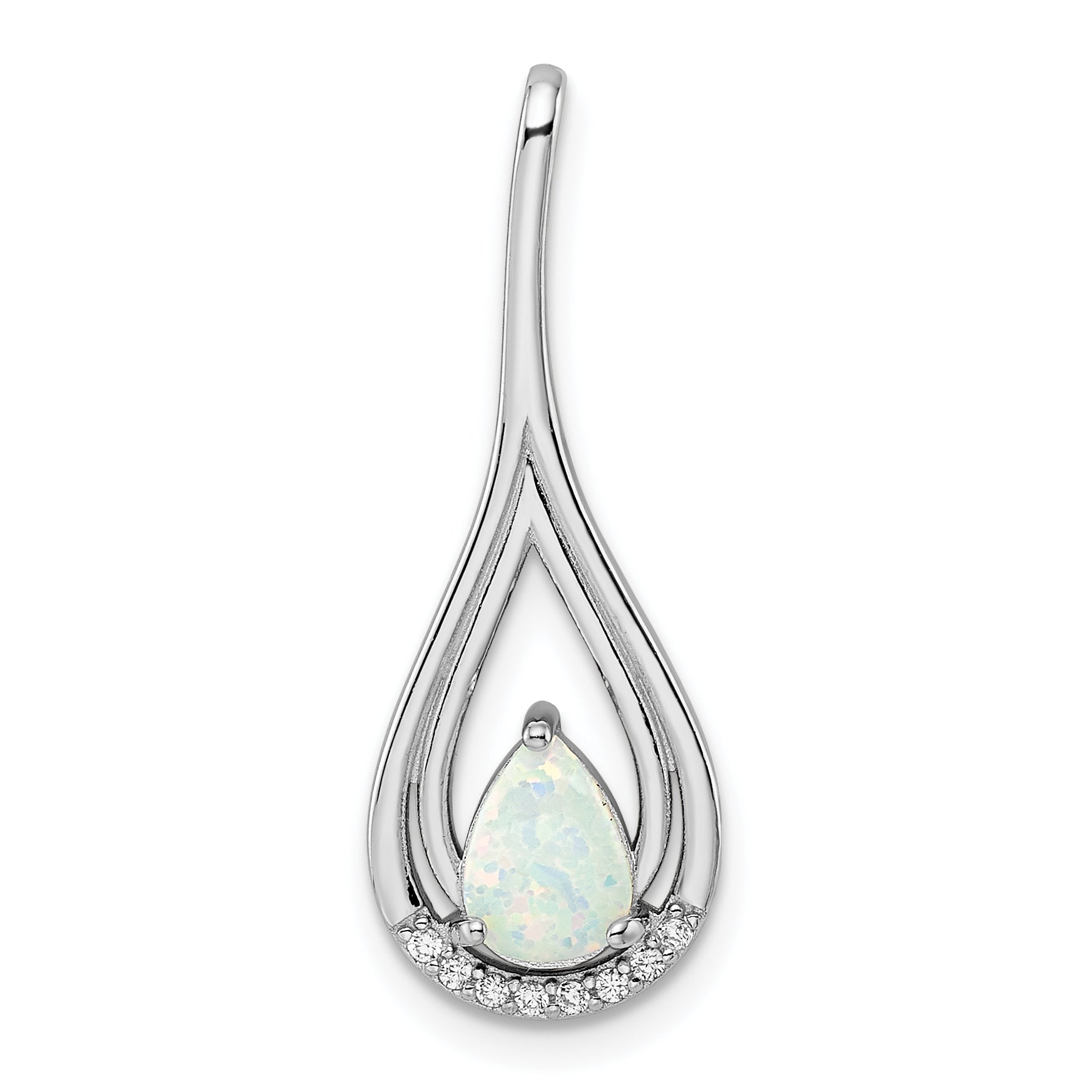 Sterling Silver Rhodium-Plated Polished White Created Opal & Cz Pendant