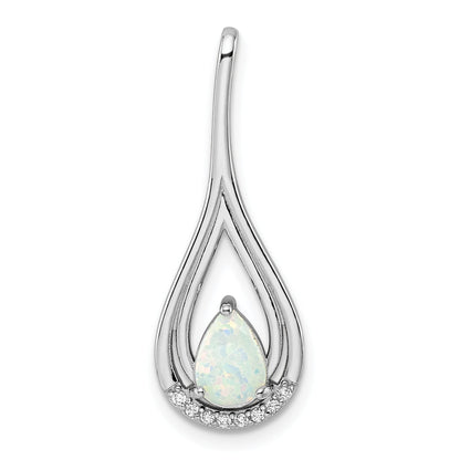 Sterling Silver Rhodium-Plated Polished White Created Opal & Cz Pendant