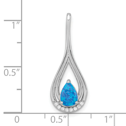 Sterling Silver Rhodium-Plated Polished Blue Created Opal & Cz Pendant